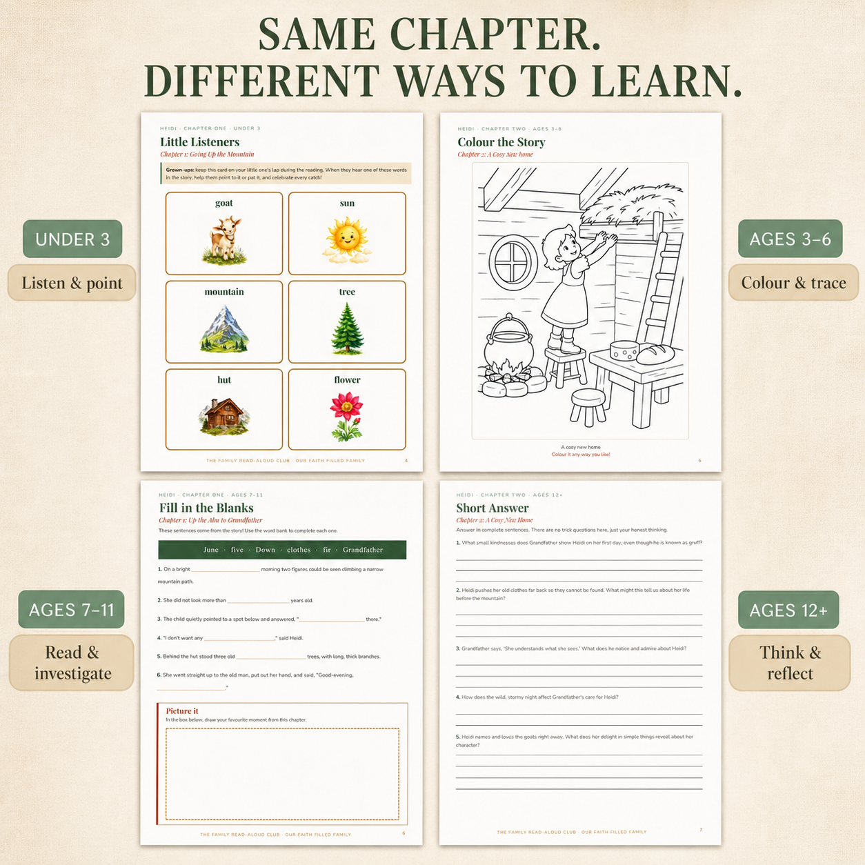 Age-appropriate Heidi activities for children under three through ages twelve and up